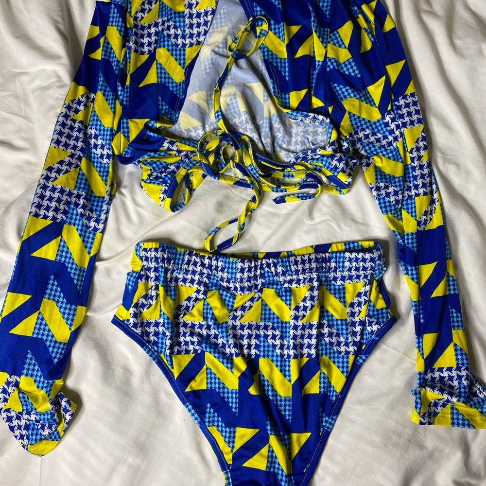 Two Piece, Long Sleeve, High-waisted Swim Suit